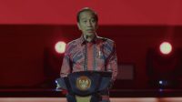 Presiden RI Joko Widodo (Jokowi) berbicara di podium Rakernas IV PDIP di JI-Expo, Jakarta. (Tangkapan layar Youtube PDI Perjuangan)